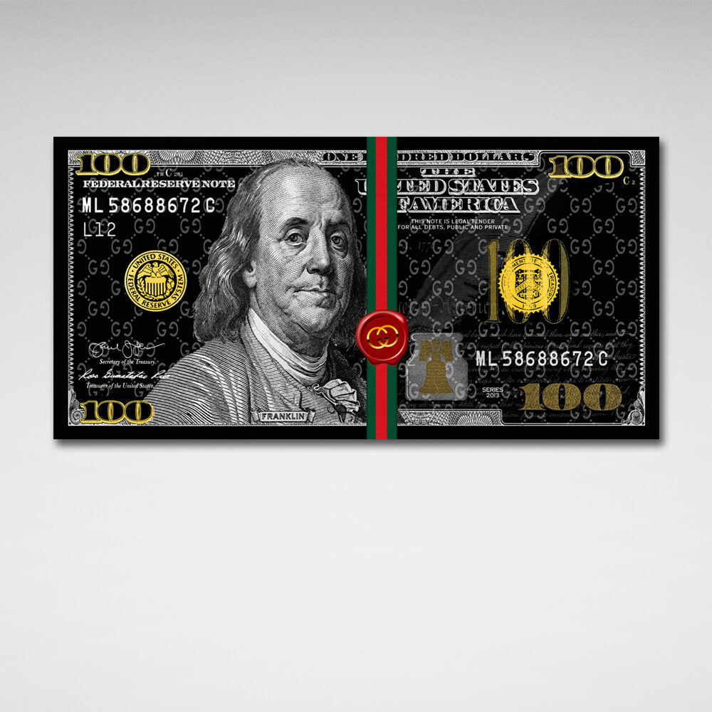 100 dollars Gucci black Inspirational Canvas Wall Art Print