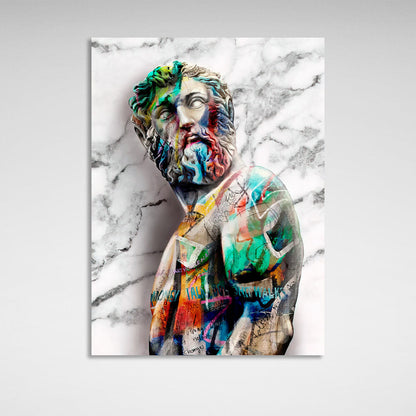 Multicolored Zeus graffiti statue Canvas Wall Art Print