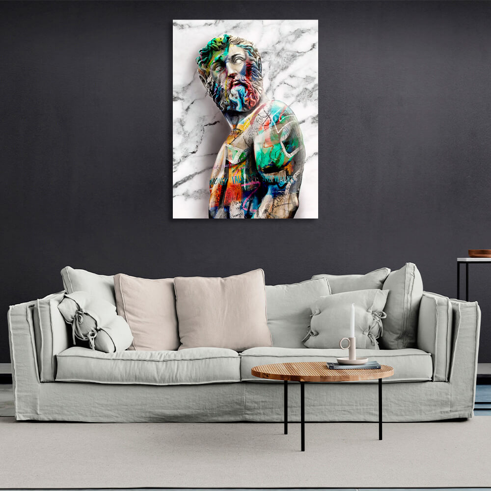 Multicolored Zeus graffiti statue Canvas Wall Art Print