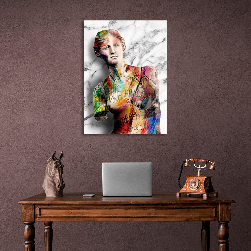 Multicolored Venus graffiti statue Canvas Wall Art Print