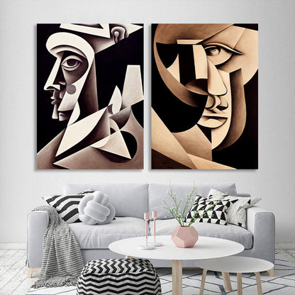 Modular 2-piece diptych Two portraits abstract cubism Multi Panel Canvas Wall Art Print