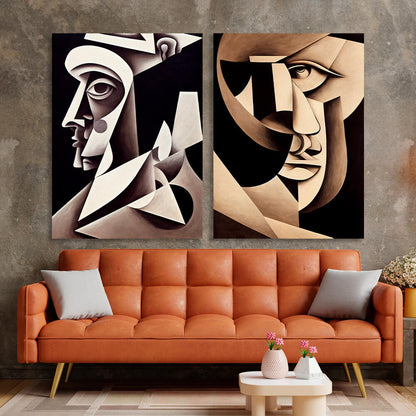 Modular 2-piece diptych Two portraits abstract cubism Multi Panel Canvas Wall Art Print