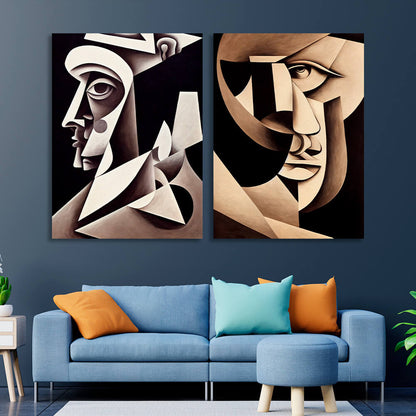 Modular 2-piece diptych Two portraits abstract cubism Multi Panel Canvas Wall Art Print