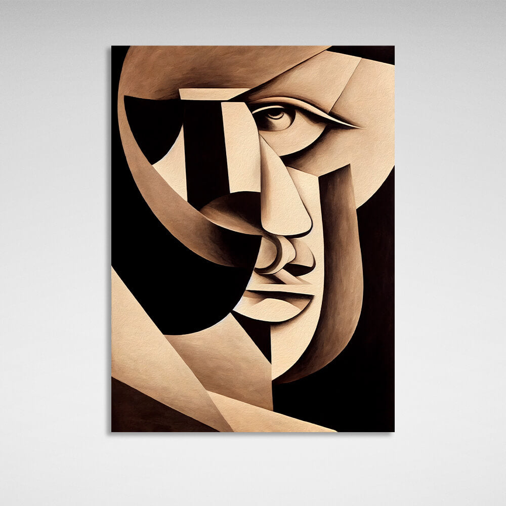 Beige portrait abstract cubism Canvas Wall Art Print