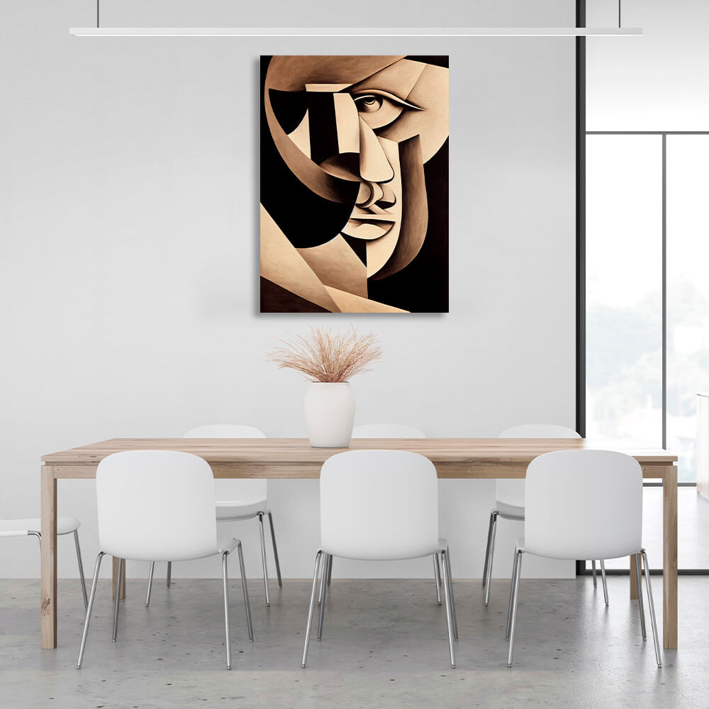 Beige portrait abstract cubism Canvas Wall Art Print