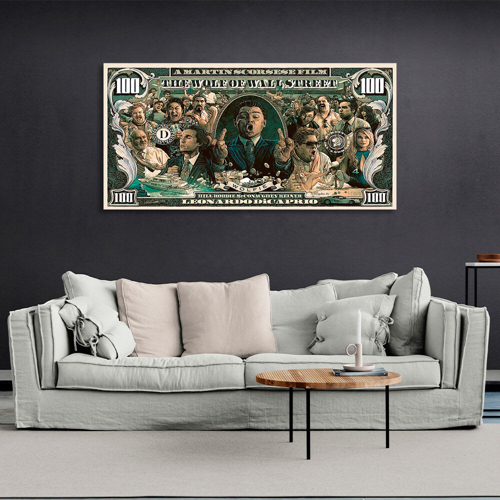 100 dolars Wolf of Wall Street Inspirational Canvas Wall Art Print