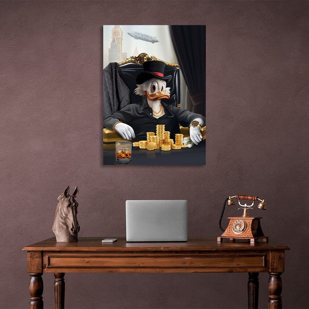 Scrooge in the study The world belongs to you Inspirational Canvas Wall Art Print