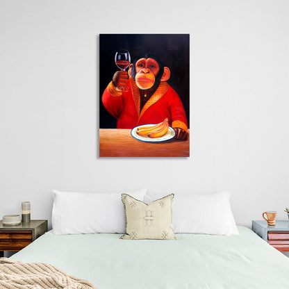 Monkey, bananas and wine Canvas Wall Art Print