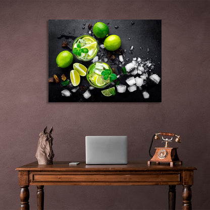 Top perspective of the two lime lemonades Canvas Wall Art Print For Kitchen