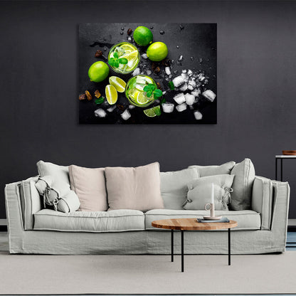 Top perspective of the two lime lemonades Canvas Wall Art Print For Kitchen