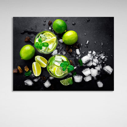 Top perspective of the two lime lemonades Canvas Wall Art Print For Kitchen