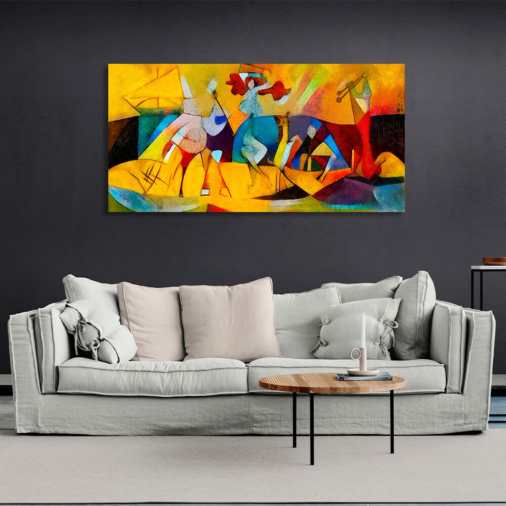 Abstraction yellow blue blue brown red Abstraction Canvas Wall Art Print