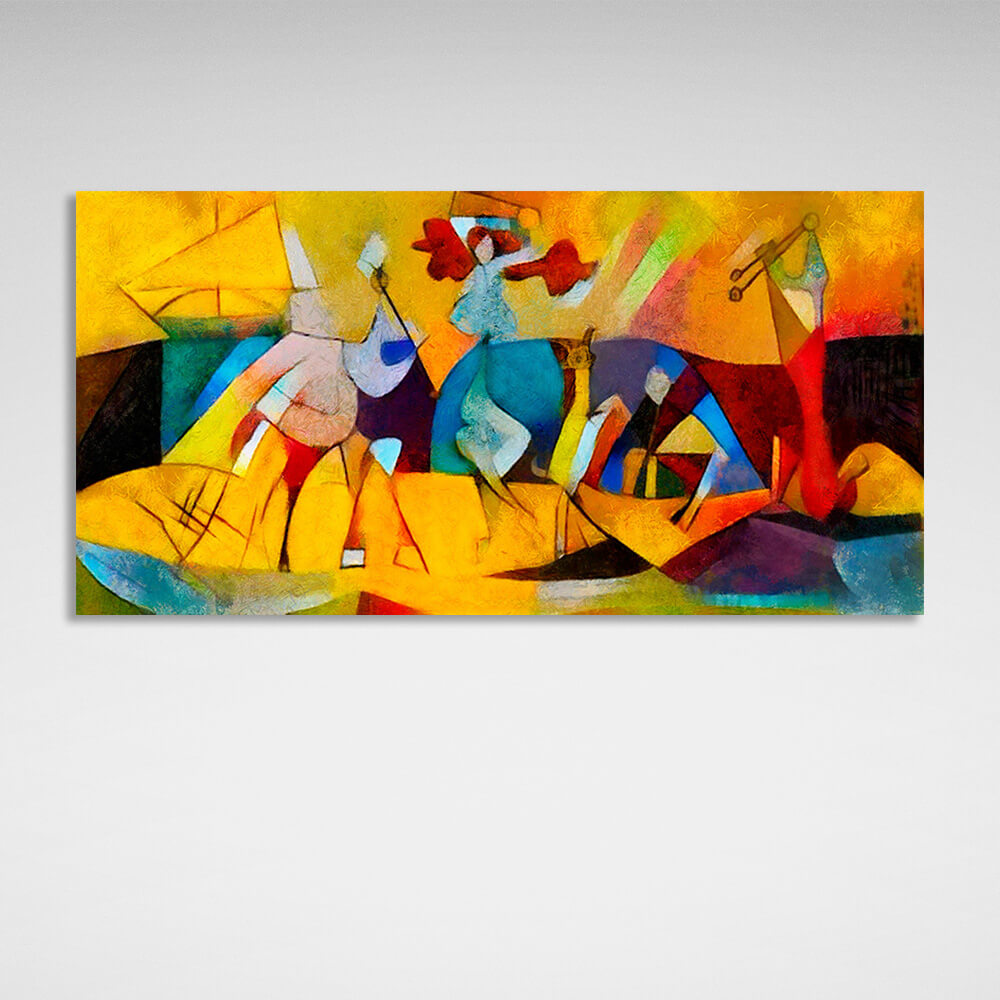 Abstraction yellow blue blue brown red Abstraction Canvas Wall Art Print