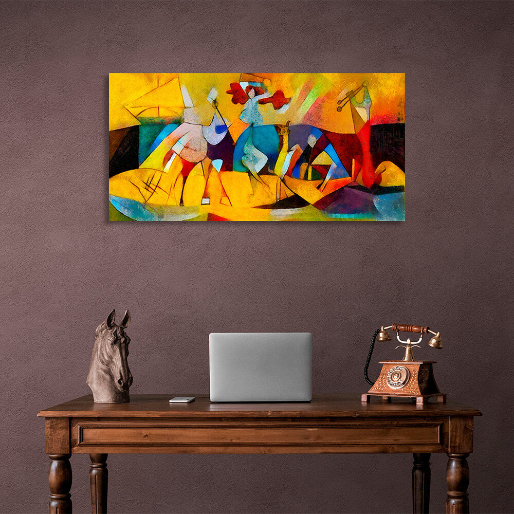 Abstraction yellow blue blue brown red Abstraction Canvas Wall Art Print