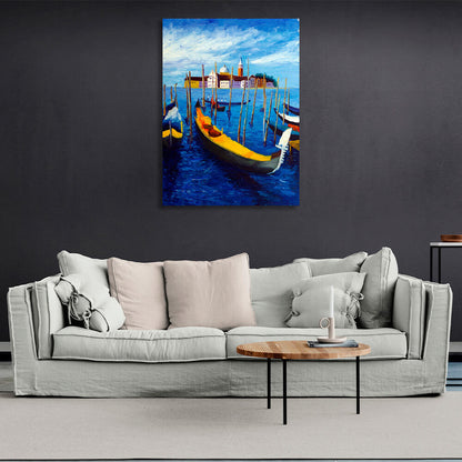 Boats in the blue sea Canvas Wall Art Print