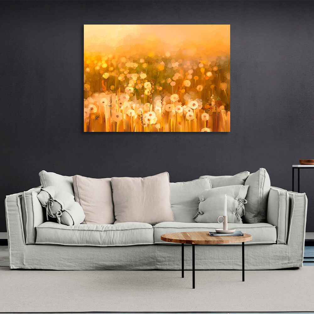 Abstract field of dandelions Canvas Wall Art Print