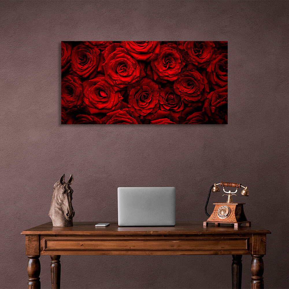 Red roses with water drops Canvas Wall Art Print