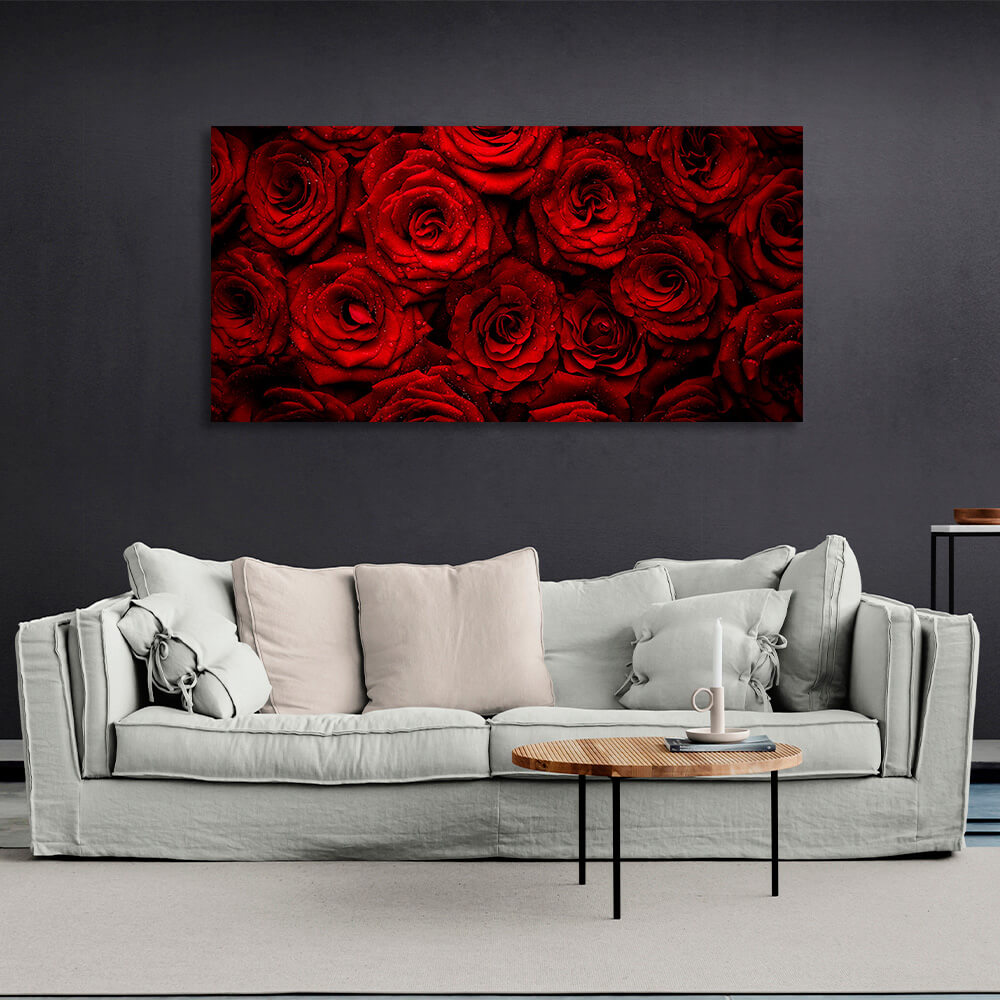 Red roses with water drops Canvas Wall Art Print