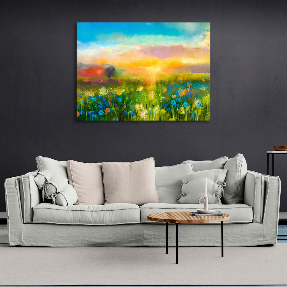 Wildflowers at sunrise Canvas Wall Art Print