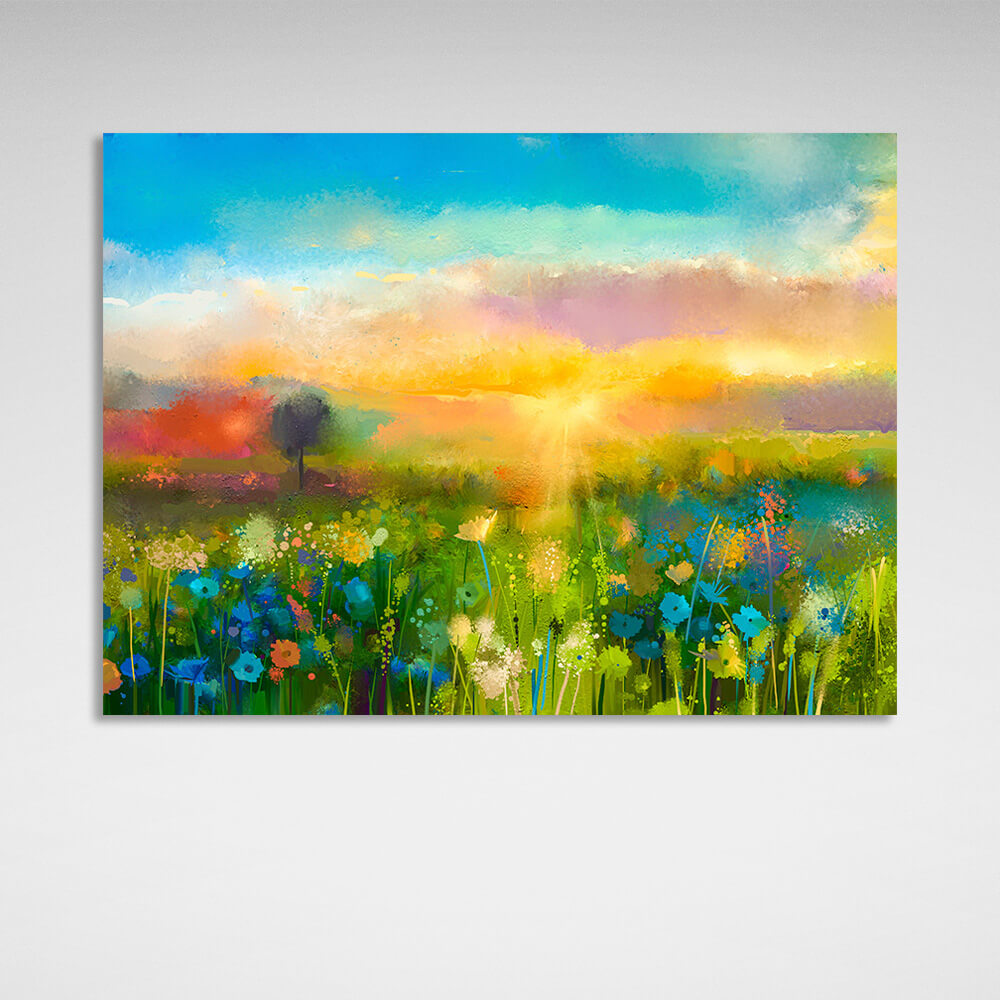 Wildflowers at sunrise Canvas Wall Art Print