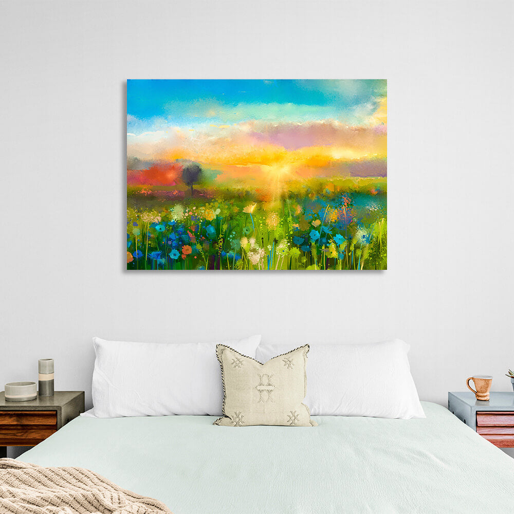 Wildflowers at sunrise Canvas Wall Art Print