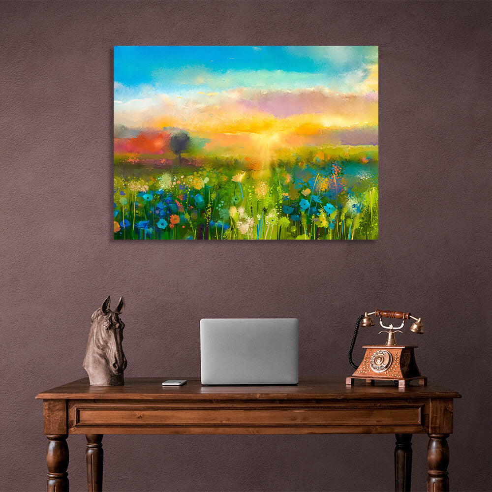 Wildflowers at sunrise Canvas Wall Art Print