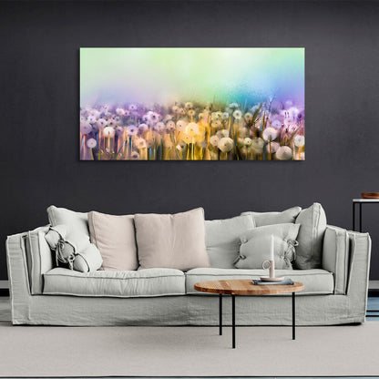 Dandelions on a tri-color background Canvas Wall Art Print