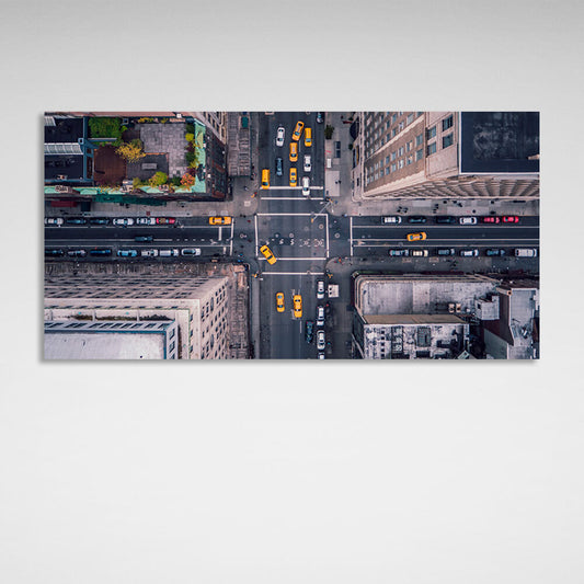 The intersection with the cars above Canvas Wall Art Print