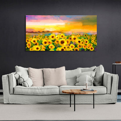 A field of sunflowers imitation of a painted picture Canvas Wall Art Print