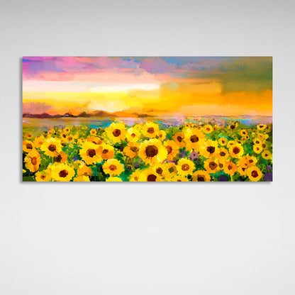 A field of sunflowers imitation of a painted picture Canvas Wall Art Print