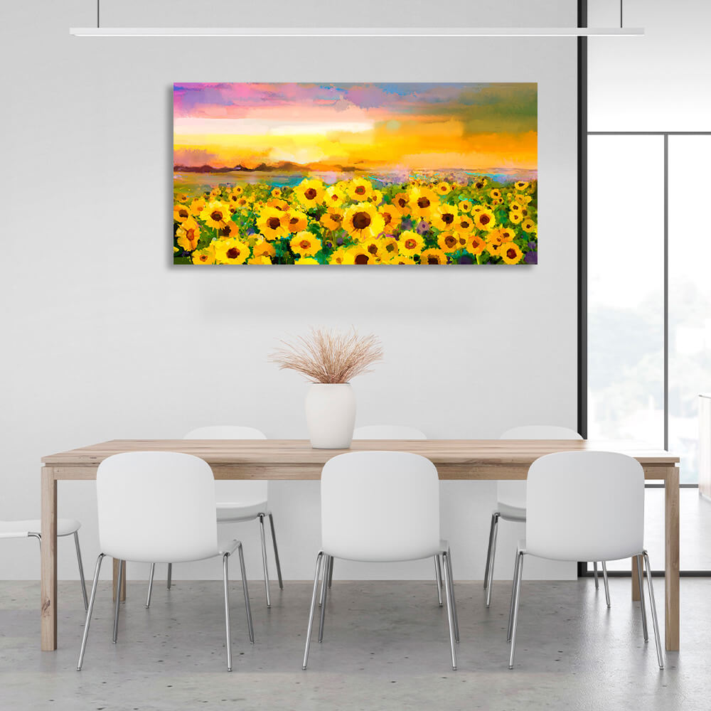 A field of sunflowers imitation of a painted picture Canvas Wall Art Print