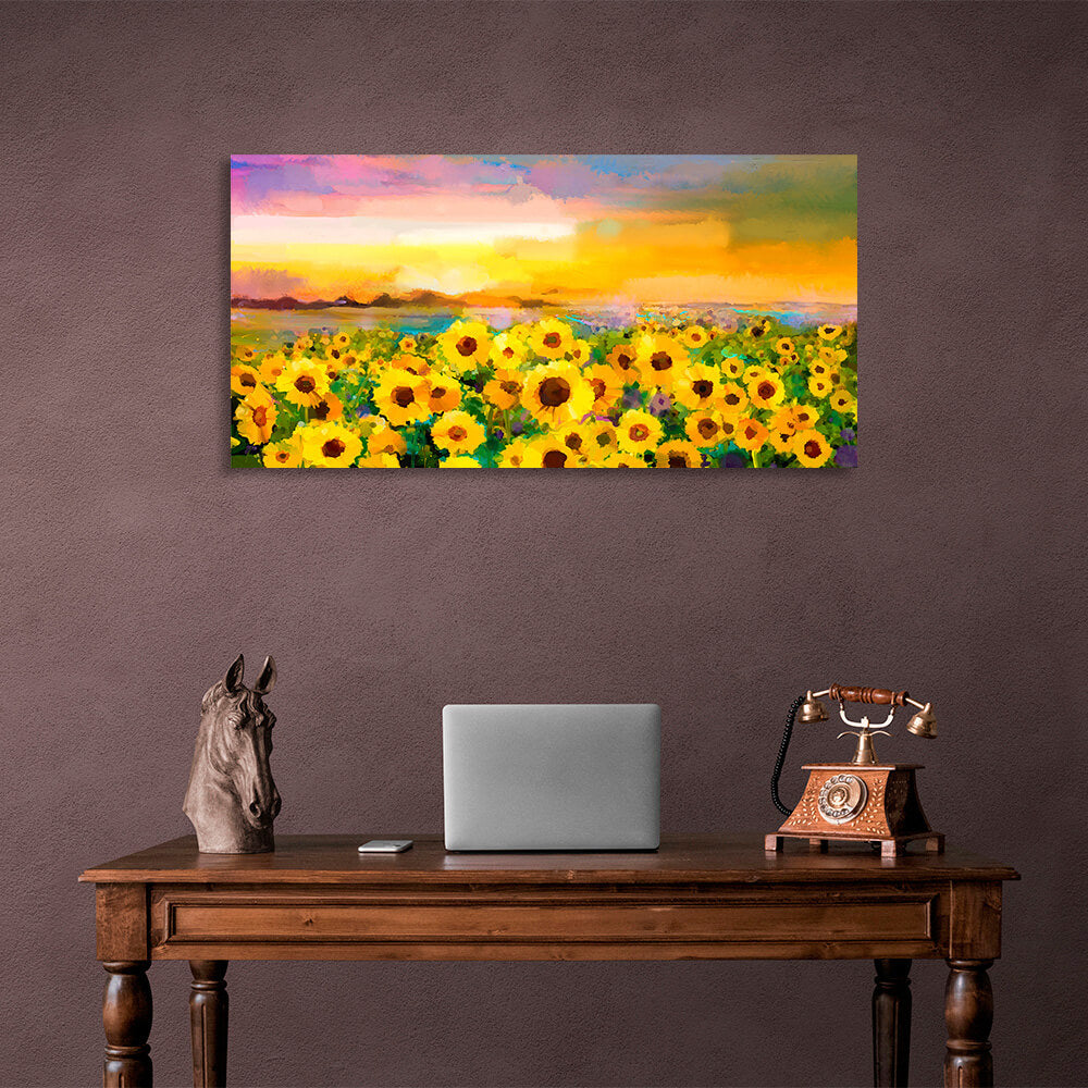 A field of sunflowers imitation of a painted picture Canvas Wall Art Print