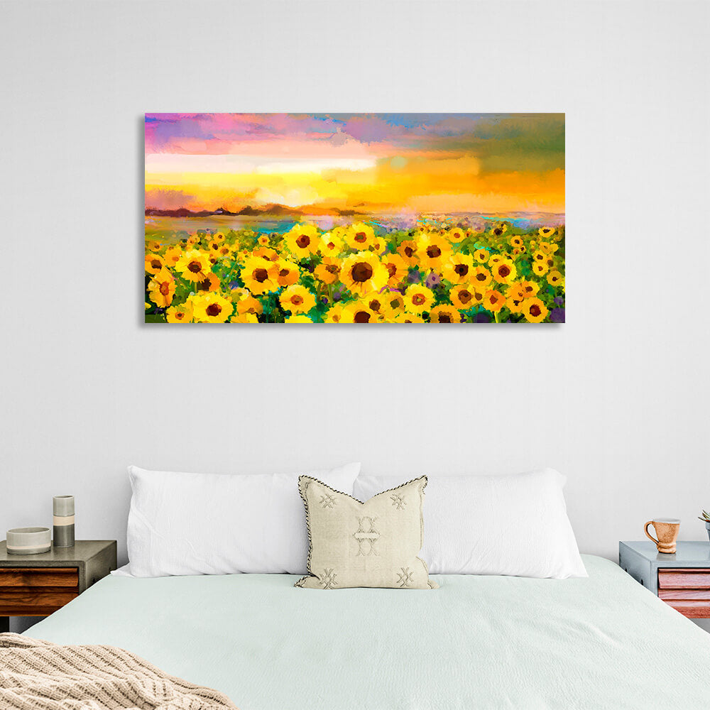 A field of sunflowers imitation of a painted picture Canvas Wall Art Print