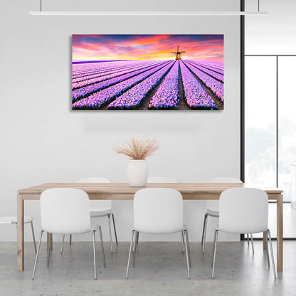 Lavender field against the background of the mill Canvas Wall Art Print