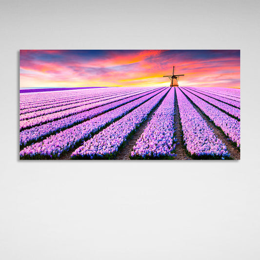 Lavender field against the background of the mill Canvas Wall Art Print