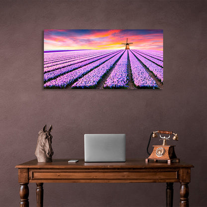 Lavender field against the background of the mill Canvas Wall Art Print