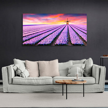 Lavender field against the background of the mill Canvas Wall Art Print