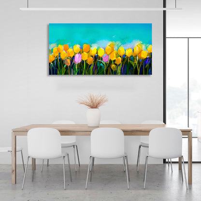 Yellow flowers on a blue background Canvas Wall Art Print