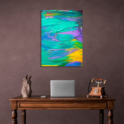 Abstraction in yellow purple and turquoise Abstraction Canvas Wall Art Print