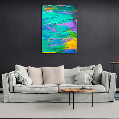 Abstraction in yellow purple and turquoise Abstraction Canvas Wall Art Print