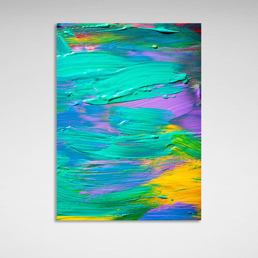 Abstraction in yellow purple and turquoise Abstraction Canvas Wall Art Print