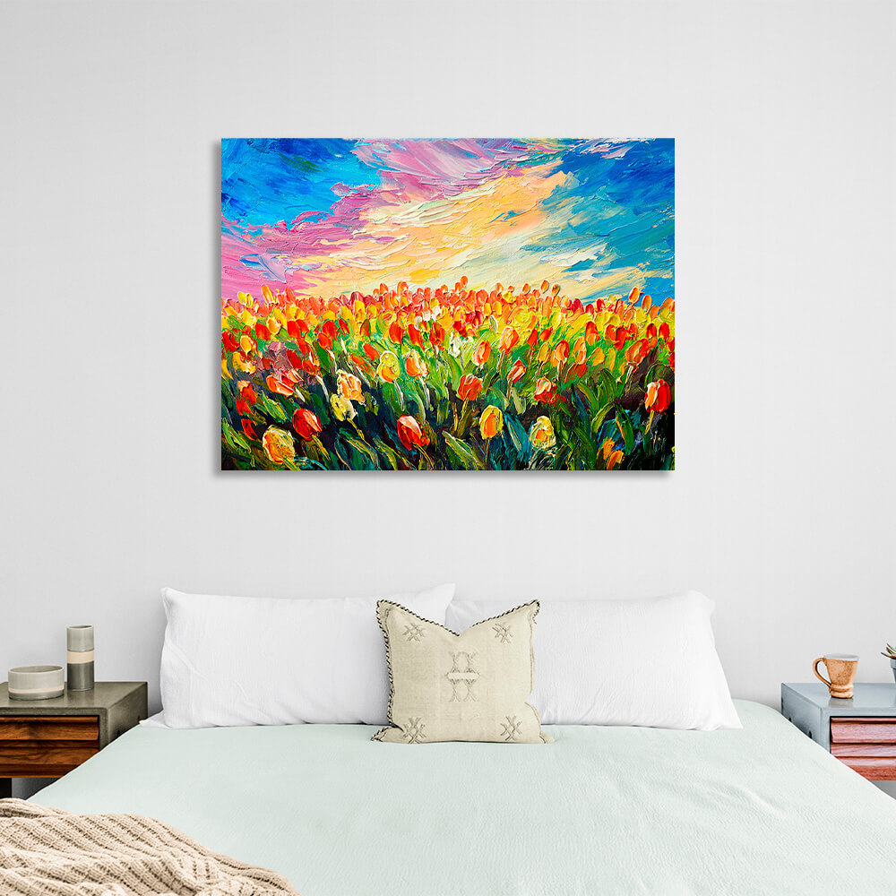 Field of tulips imitation pattern Canvas Wall Art Print