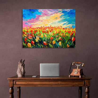 Field of tulips imitation pattern Canvas Wall Art Print