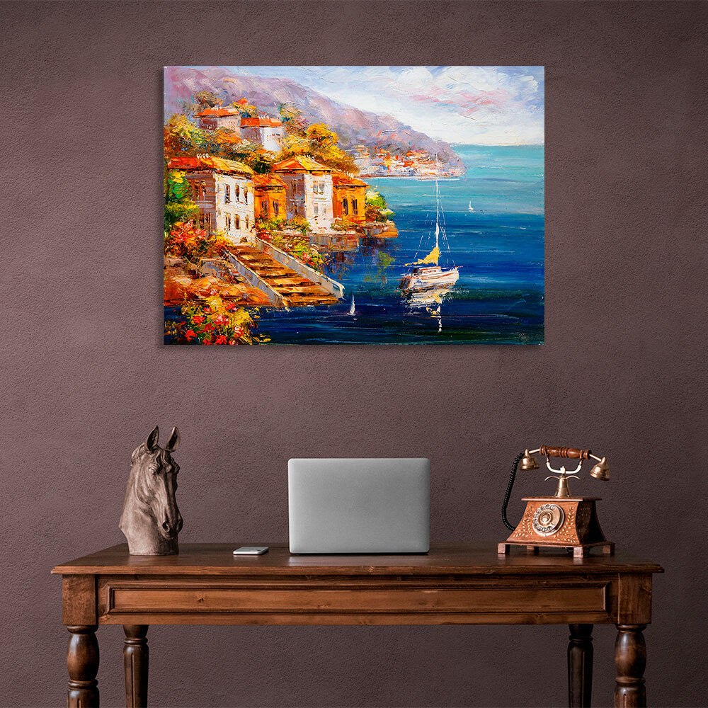 A town by the sea Canvas Wall Art Print