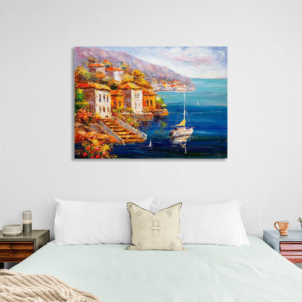 A town by the sea Canvas Wall Art Print