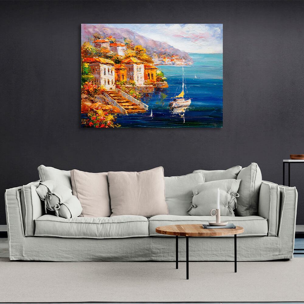 A town by the sea Canvas Wall Art Print