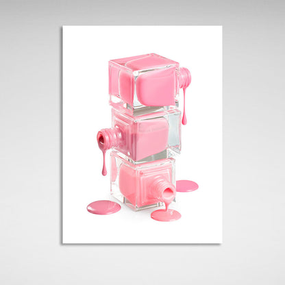 Three cans of pink spilled nail polish Canvas Wall Art Print