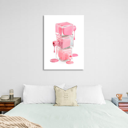 Three cans of pink spilled nail polish Canvas Wall Art Print