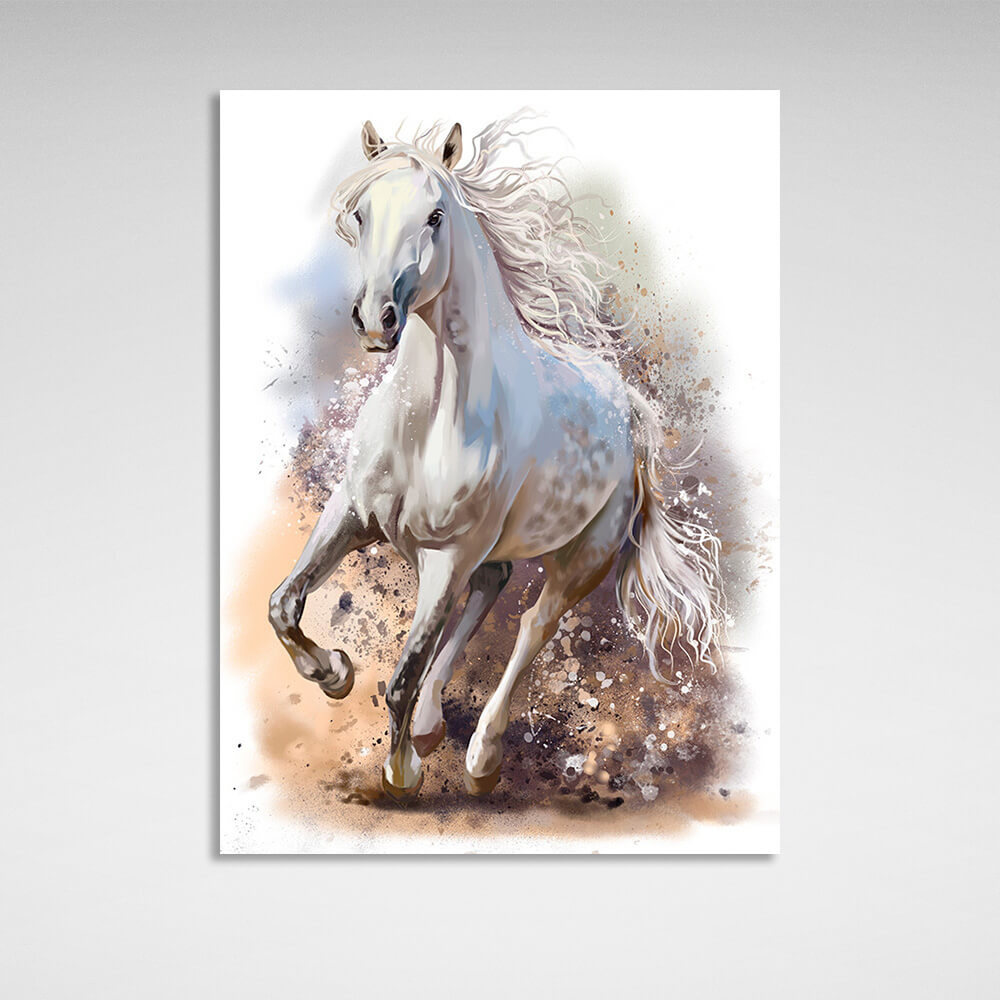 White horse art Canvas Wall Art Print