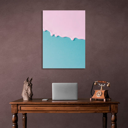 Spattered pink paint on a blue background Canvas Wall Art Print